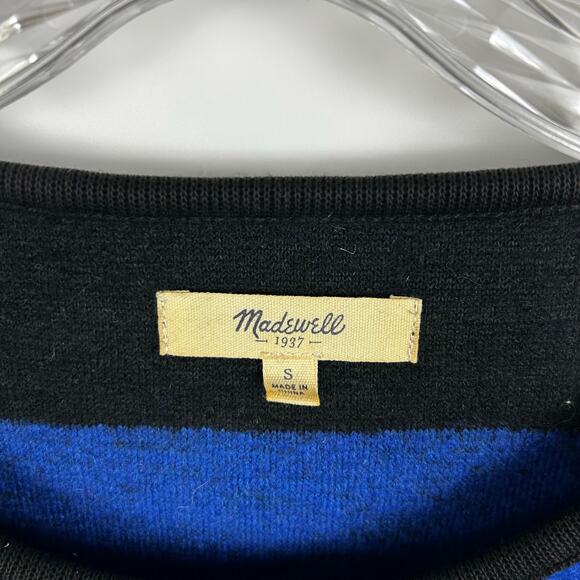 Madewell Wool Brushed Rugby-Striped Top Blue Black Short Sleeve Womens Sz Small - Picture 6 of 11